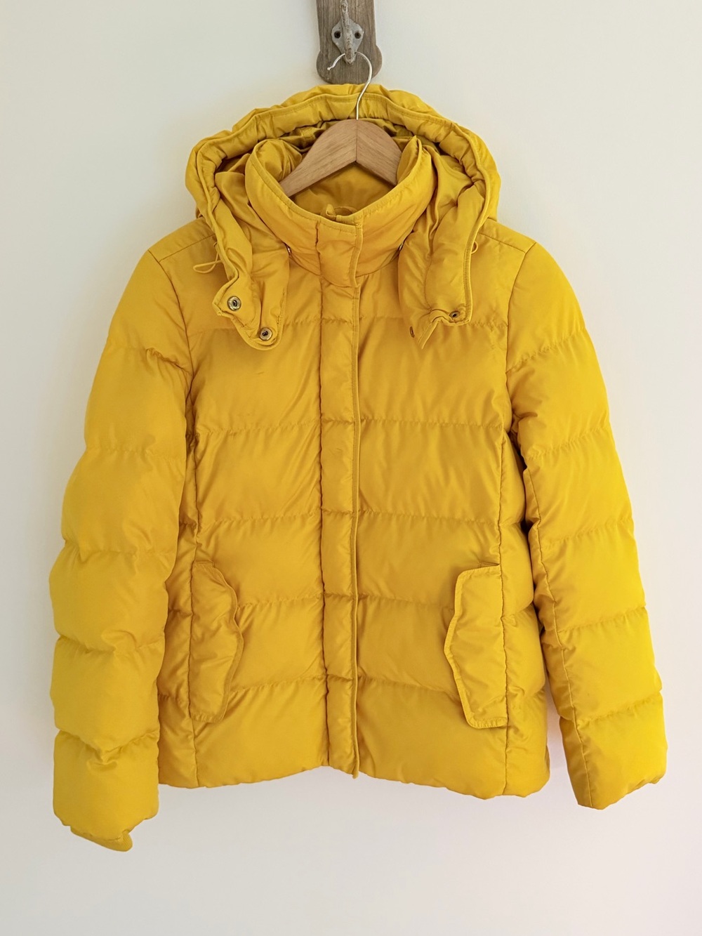 J.Crew Sunshine Yellow Down Puffer Jacket Medium Hooded